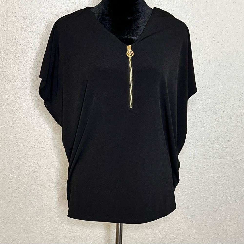 Michael Kors Black and Gold Relaxed Dolman Sleeve Blouse